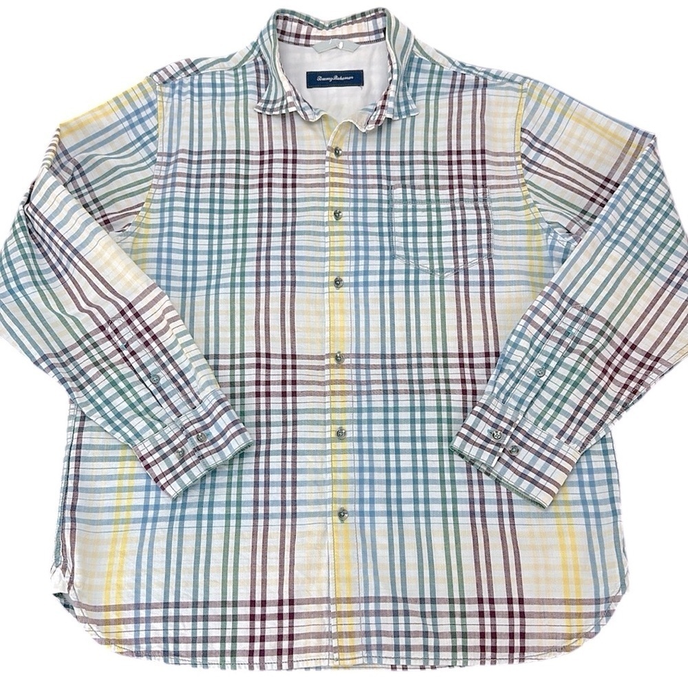 Tommy Bahama Rum‎ Island Button Down Shirt Size L Long Sleeve Plaid Breathable